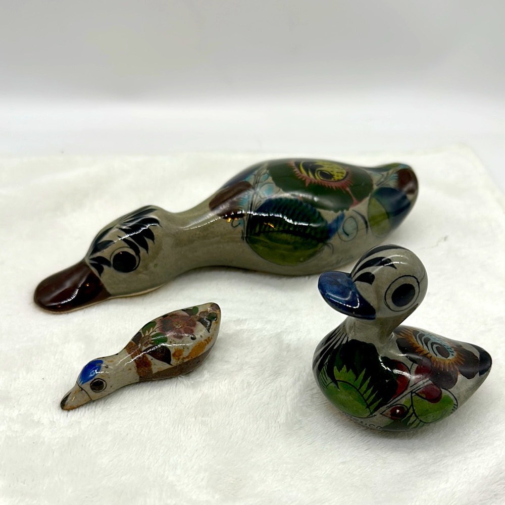 Mexican Folk Art Pottery 3 Ducks from the Tonala Region of Mexico